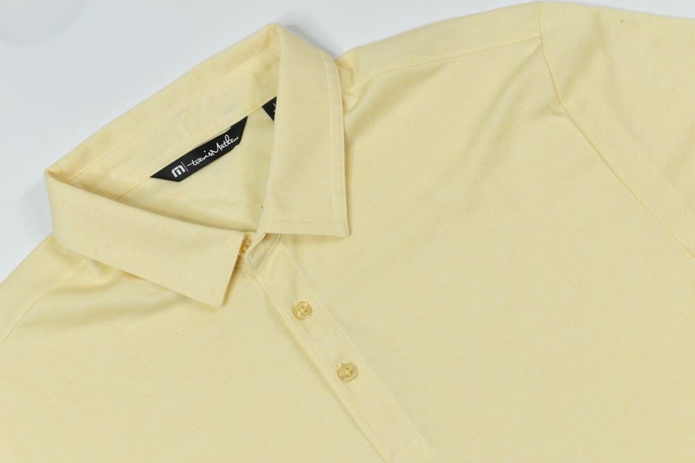 Travis Mathew Polo Shirt Mens Large Yellow Red Heather Short Sleeve Classic Fit